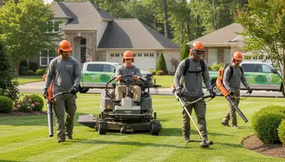 Boston, MA lawn service crew maintaining a residential yard for Arbor Tree Care