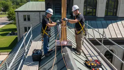 Boston, MA arborist installing lightning protection for trees near a home