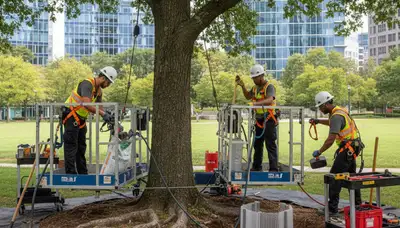 Boston, MA arborist providing root protection services for healthy trees in a residential yard