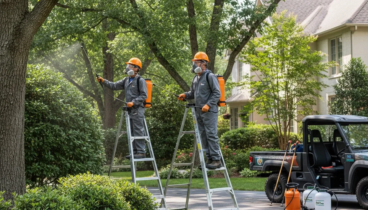Arbor Tree Care technician applying tick control treatment on a Boston, MA property