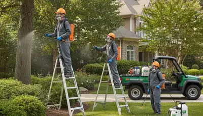Arbor Tree Care technician providing tick control service on a Boston, MA property