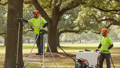 Boston, MA arborist applying tree fertilizer for healthier trees on a residential property