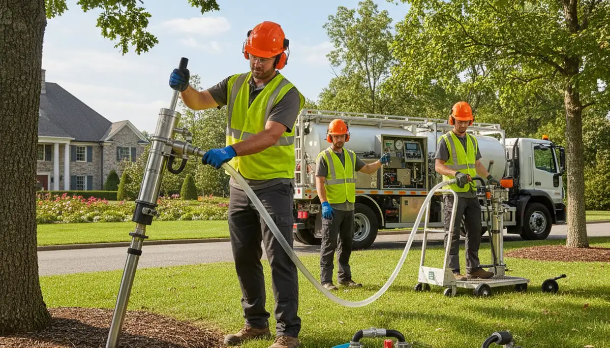 Boston, MA arborist applying tree fertilizer for healthier trees on a residential property