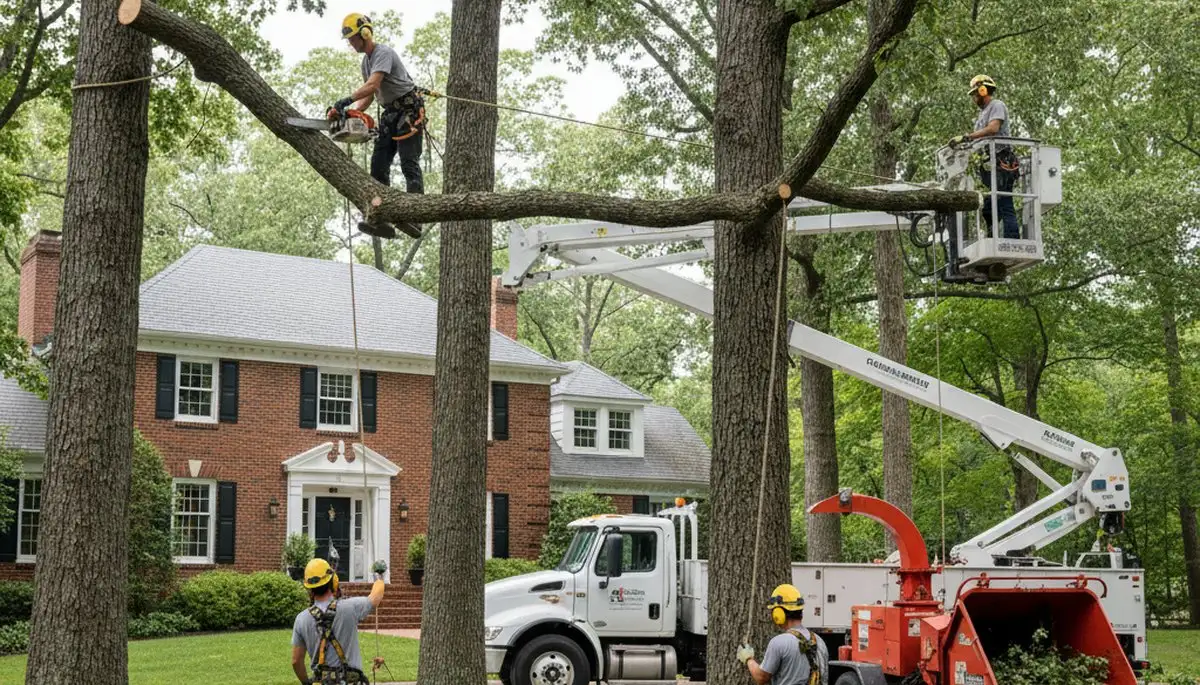Boston MA tree service crew removing a tree for safe property clearing and maintenance