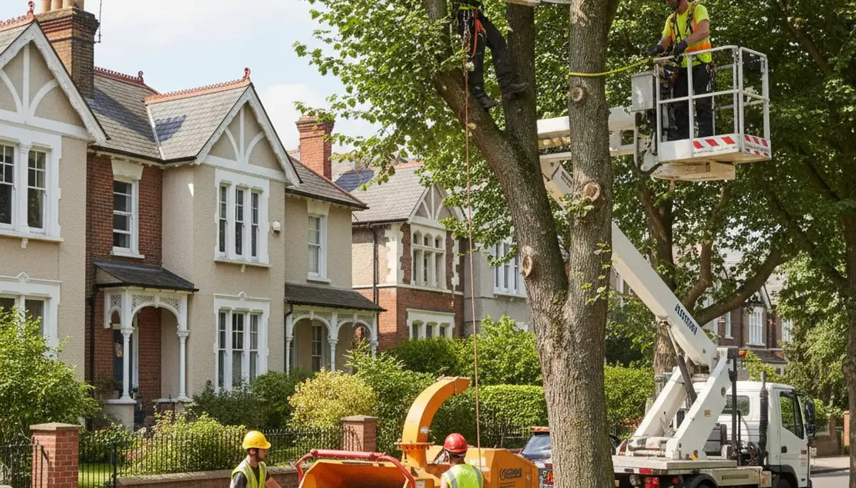 Boston, MA tree service crew removing a tree for safe residential property maintenance