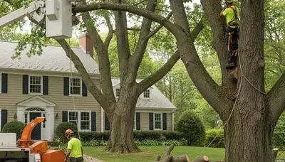 Tree service crew in Boston, MA providing professional tree removal and trimming services