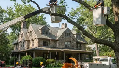 Tree service crew in Boston, MA performing professional tree removal and trimming