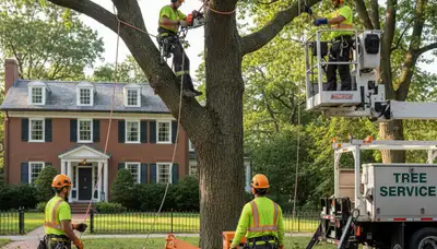 Boston, MA tree service crew providing professional tree removal and trimming for local properties