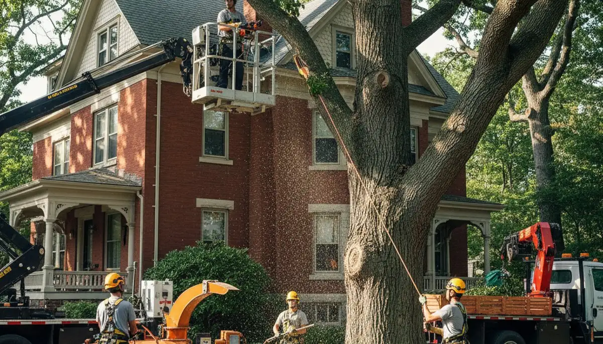 Boston MA tree service crew removing a tree for safe residential property clearance