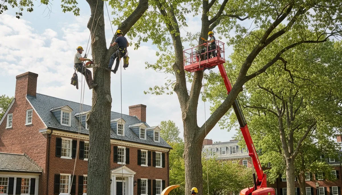 Tree service crew removing a tree in Boston, MA for safe property cleanup