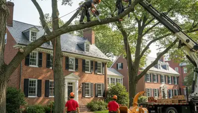 Boston, MA tree service crew providing professional tree removal and trimming for local properties