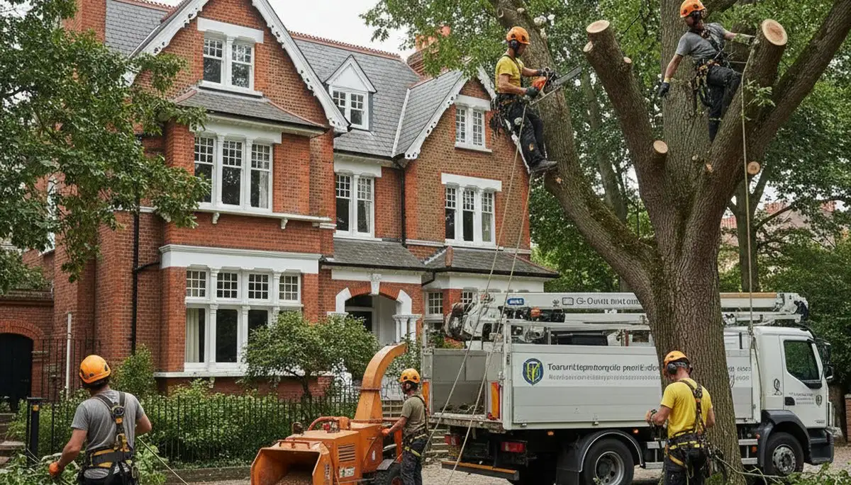 Tree service crew in Boston, MA removing a tree for safe, professional arbor care
