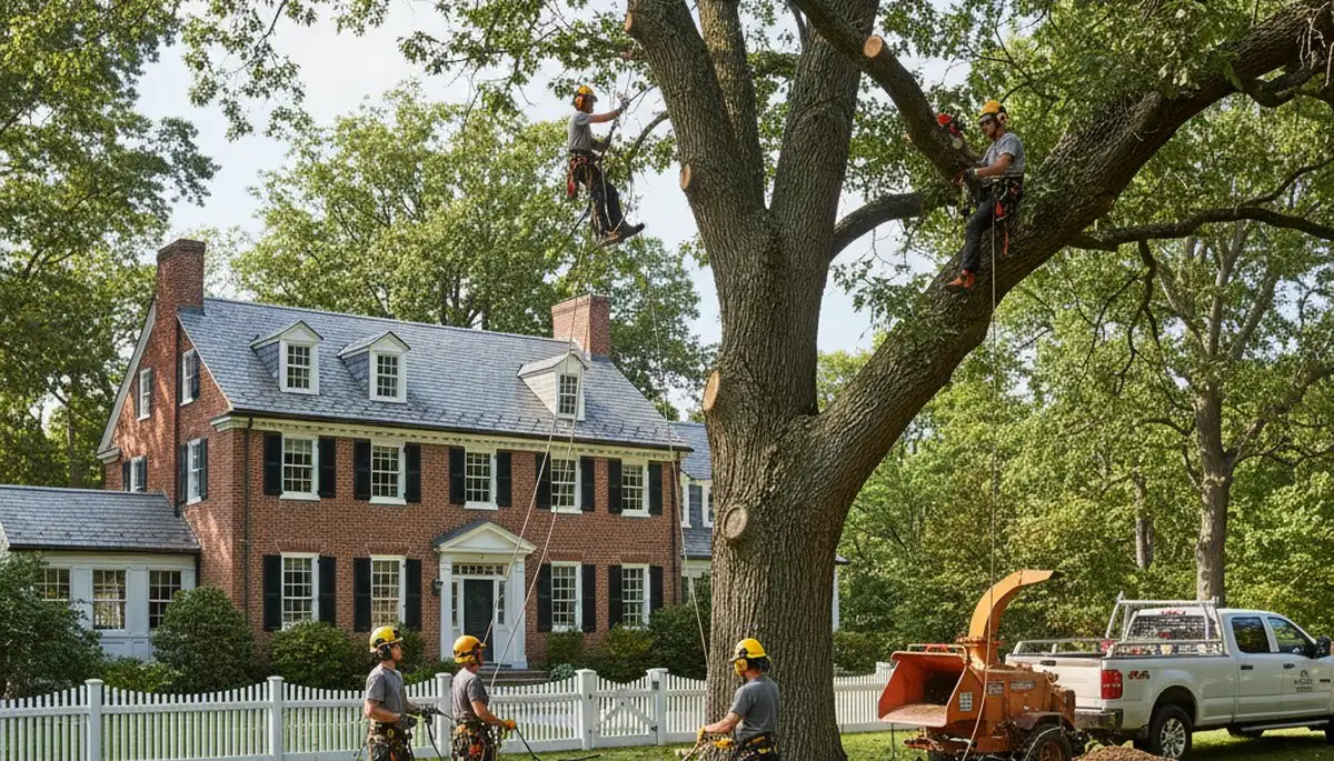 Boston MA tree service crew performing professional tree removal and trimming for homeowners