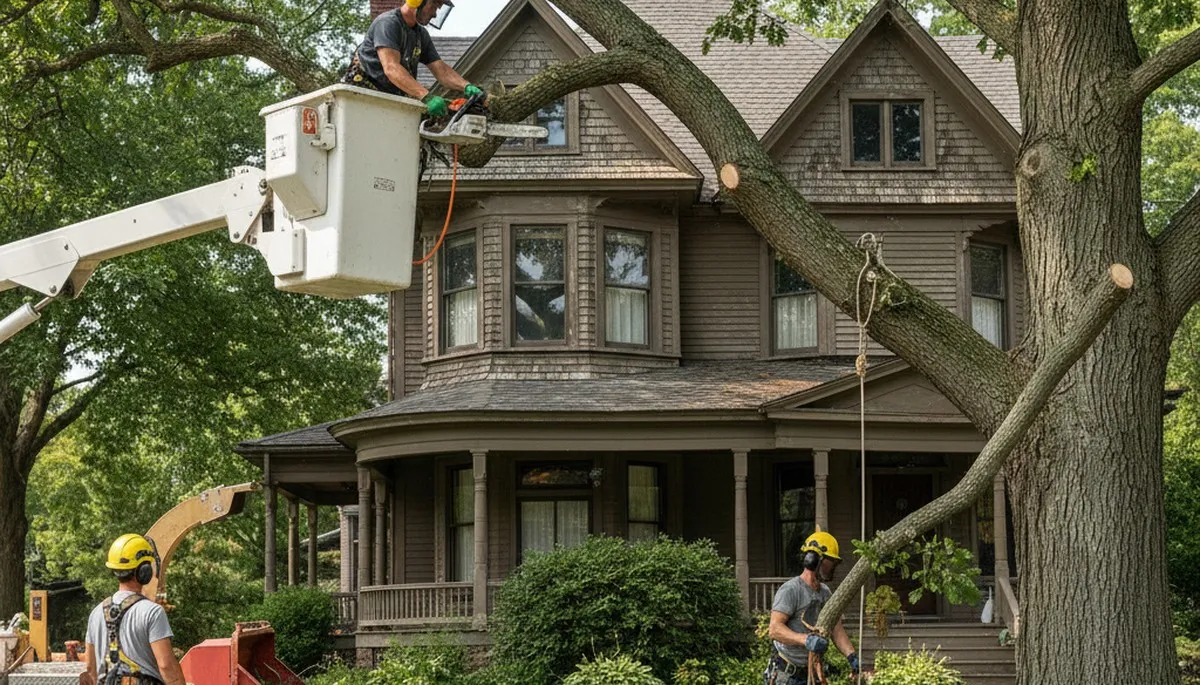 Boston, MA tree service crew removing a tree for safe, professional property maintenance