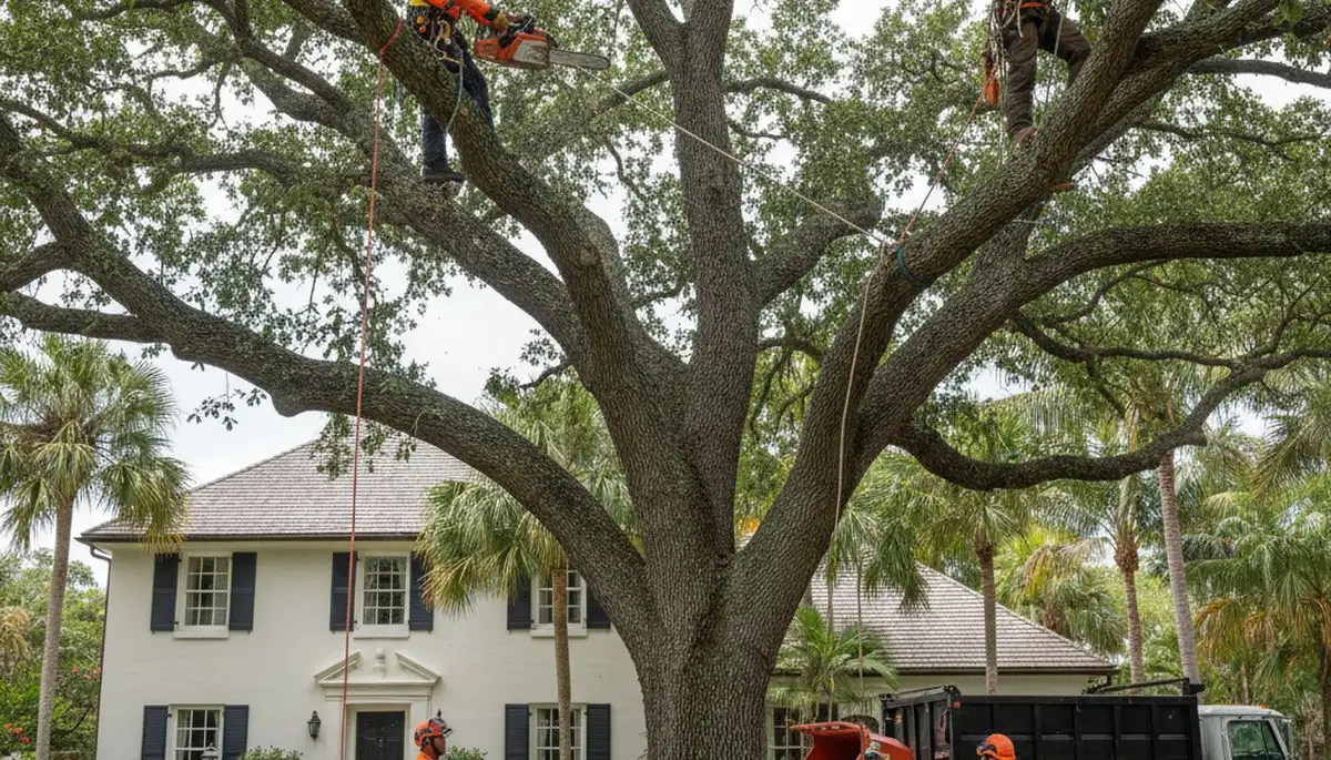 Boston MA tree removal crew with professional arborist truck for tree service work