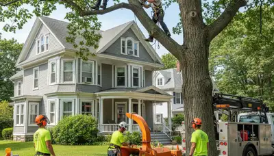 Tree service crew in Boston, MA providing professional tree removal and trimming