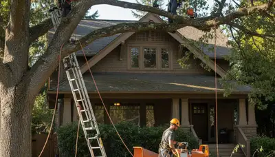 Boston, MA tree service crew performing professional tree removal and trimming for a local property