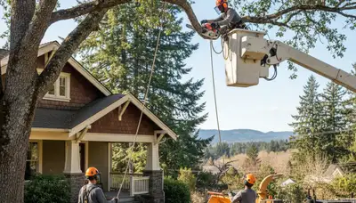 Tree service crew in Boston, MA providing safe tree removal and trimming for homeowners