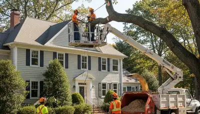 Tree service crew in Boston, MA removing a tree for Arbor Tree Removal Boston