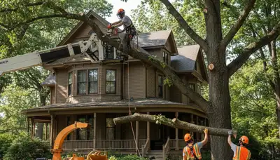Tree service crew removing a tree in Boston, MA for Arbor Tree Removal Boston