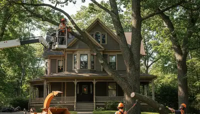 Tree service crew in Boston, MA providing professional tree removal and trimming services