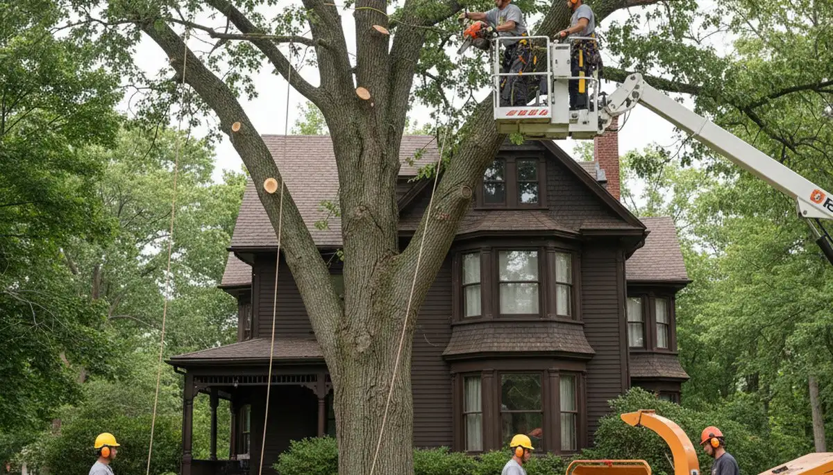 Boston MA tree service crew providing professional tree removal and trimming for residential properties