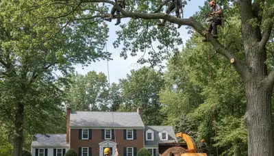 Boston MA tree service crew removing a tree for safe residential property care