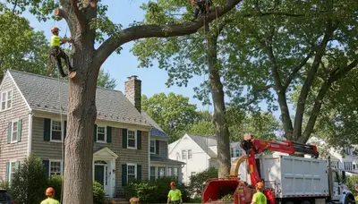 Tree service crew in Boston, MA performing professional tree removal