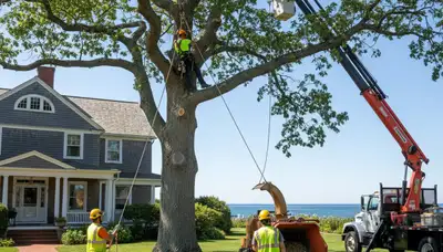 Tree service crew in Boston, MA providing professional tree removal and trimming services